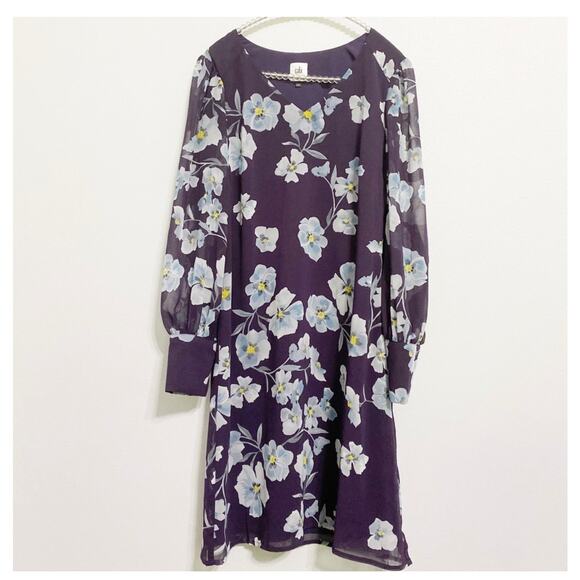 Cabi 4018 Ellery floral dress size S EUC purple side zip fully line side zip - Picture 3 of 12